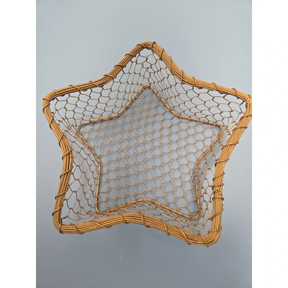 Vintage 90s Celestial Gold Wire Star Basket Whimsigoth Decor Towel Display